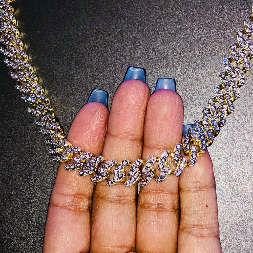 10k gold REAL DIAMOND Cuban link chain FREE posh authenticate service NOT FAKE! - Picture 4 of 12